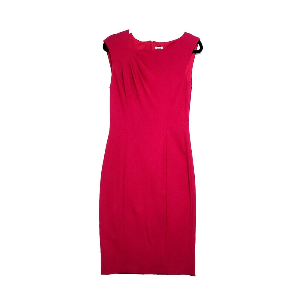 Cache Fuchsia Sheath Dress Y2K 6 Scuba Stretch Pleated Shoulder mob wife barbie